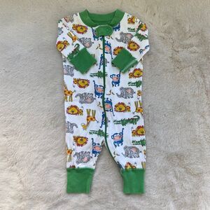 Hanna Andersson 0-6M Zip Romper Pajamas Organic Cotton Zoo Animals